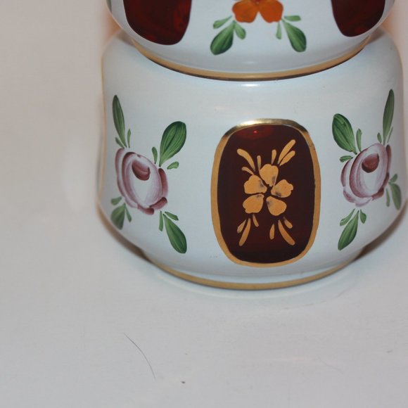 BOHEMIAN CZECH Cased Glass White Overlay Cut to Red STRETCH VASE VINTAGE #8157 - Picture 2 of 6